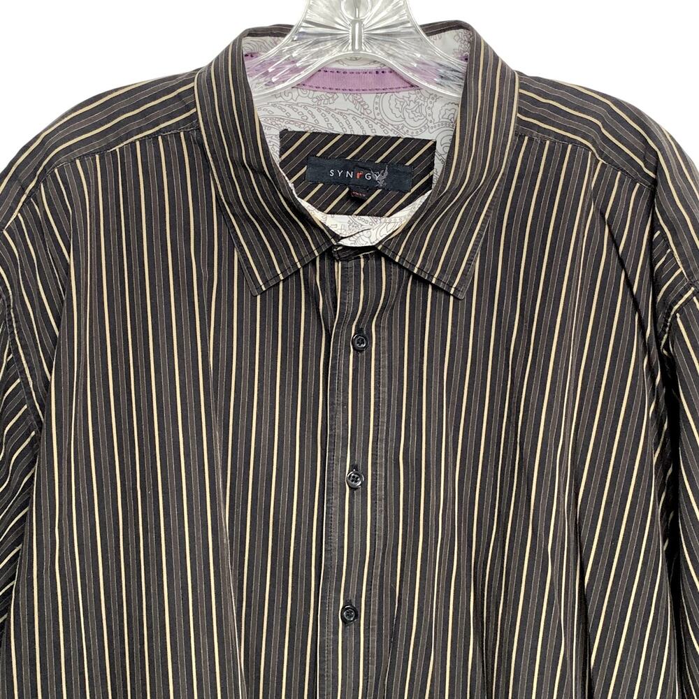 Synrgy Mens 3XLT Vertical Striped Button Up Long Sleeve Dress Shirt Black bh
